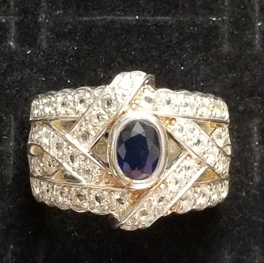 VINTAGE Sapphire & White Topaz Cigar Band Silver